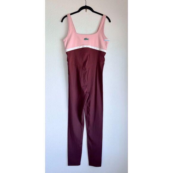 NWOT Women's Lacoste x Bandier All Motion Scoop-Neck Bodysuit in Bordeaux & Pink - Picture 7 of 16